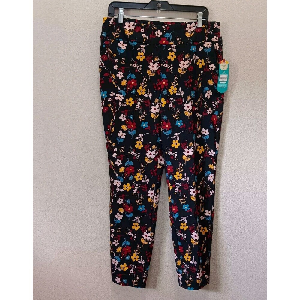 Floral Straight Leg Pants in Black with Multicolor Flowers